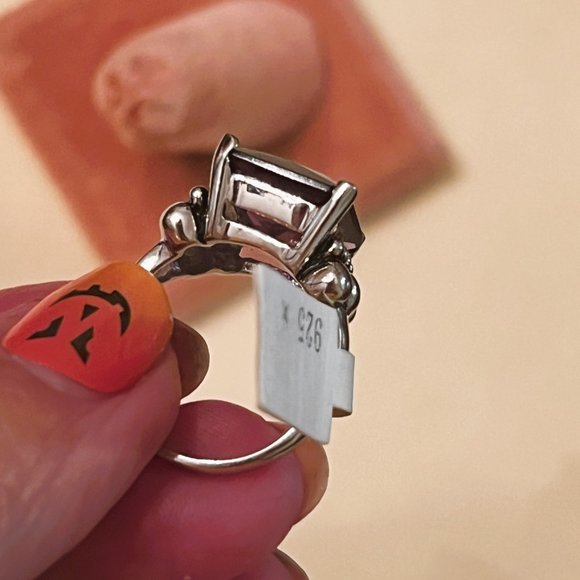 Large Square Cut Amethyst Ring in 925 Silver Artisan - NWT, Size 7 - Picture 4 of 10